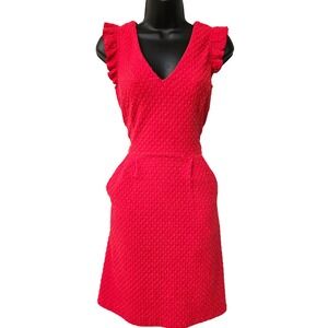 Tabitha Anthropologie Red Textured‎ Ruffle Sleeve Dress w. Pockets Size 0